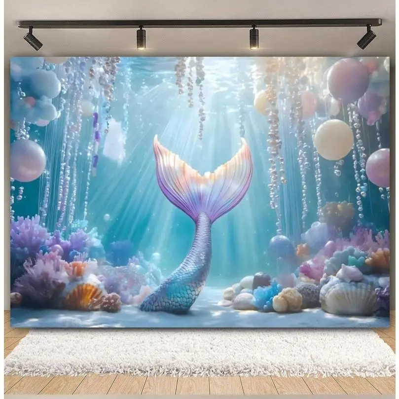 Polyester Mermaid Underwater Castle Tapestry - Lightweight Home Decor Wall Hanging, Ocean Princess Theme Room Photo Backdrop Banner, Baby Shower Engagement Christmas Accent Gift