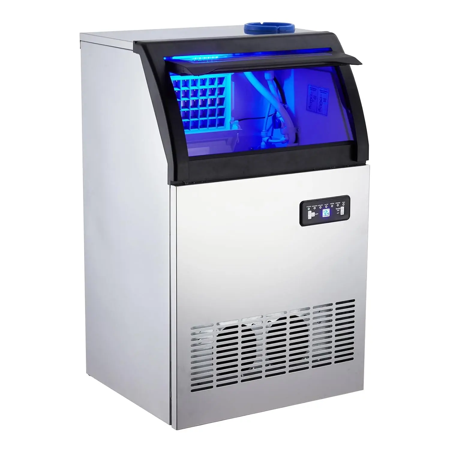 Commercial Stainless Steel Ice Maker Machine, 155lbs/24H Production, 36lbs Storage Bin, Single Water Inlet, Undercounter & Freestanding Available