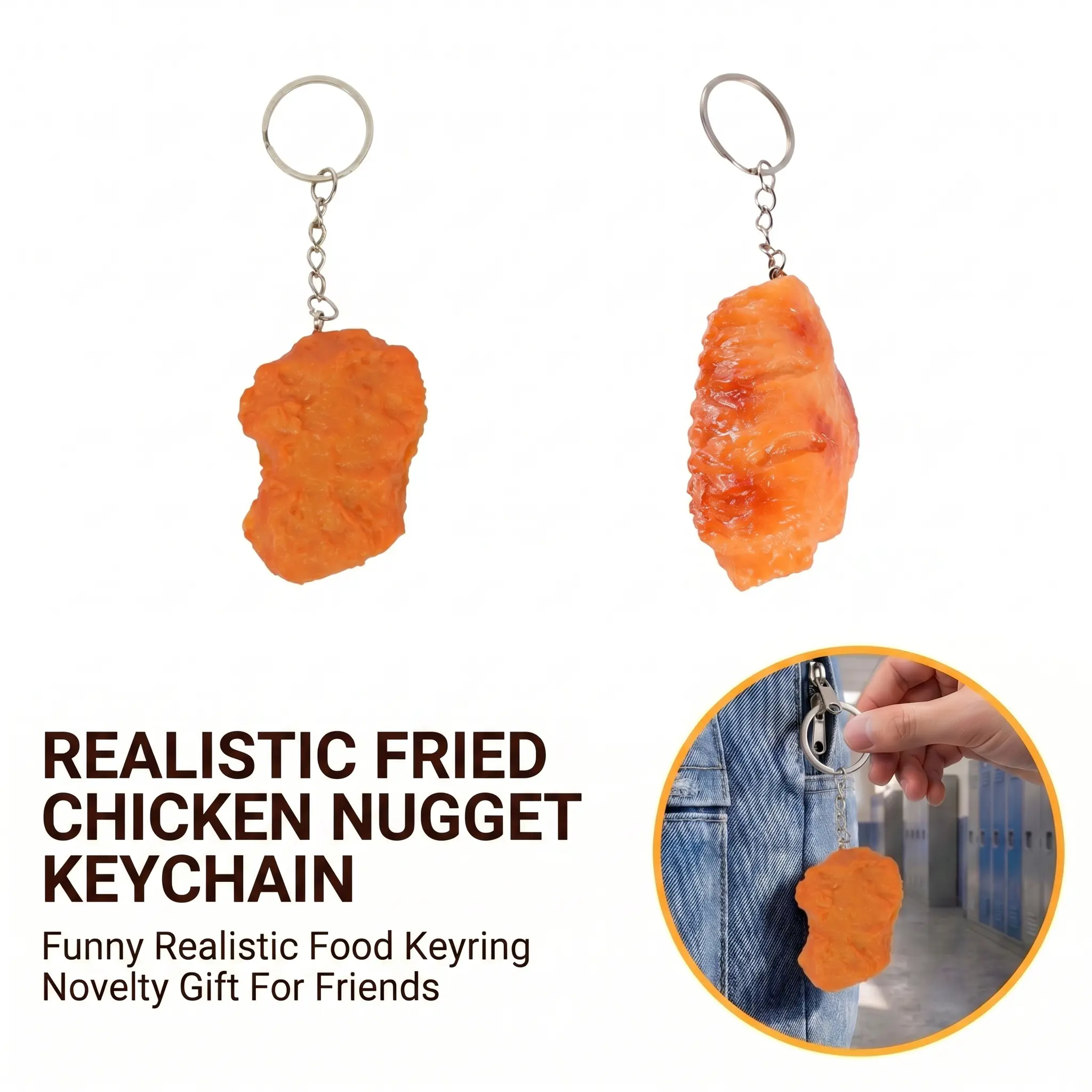 1 pc Cute Cartoon Artificial Chicken Nugget Decor Keychain, Funny Chicken Nugget Pendant Keychain, Fashionable Keychain Charm for Men and Women, Creative Small Gifts, Holiday Accessories, Keychain For Bags, Keychain Jewelry, Cute Keychain Accessory-YY0