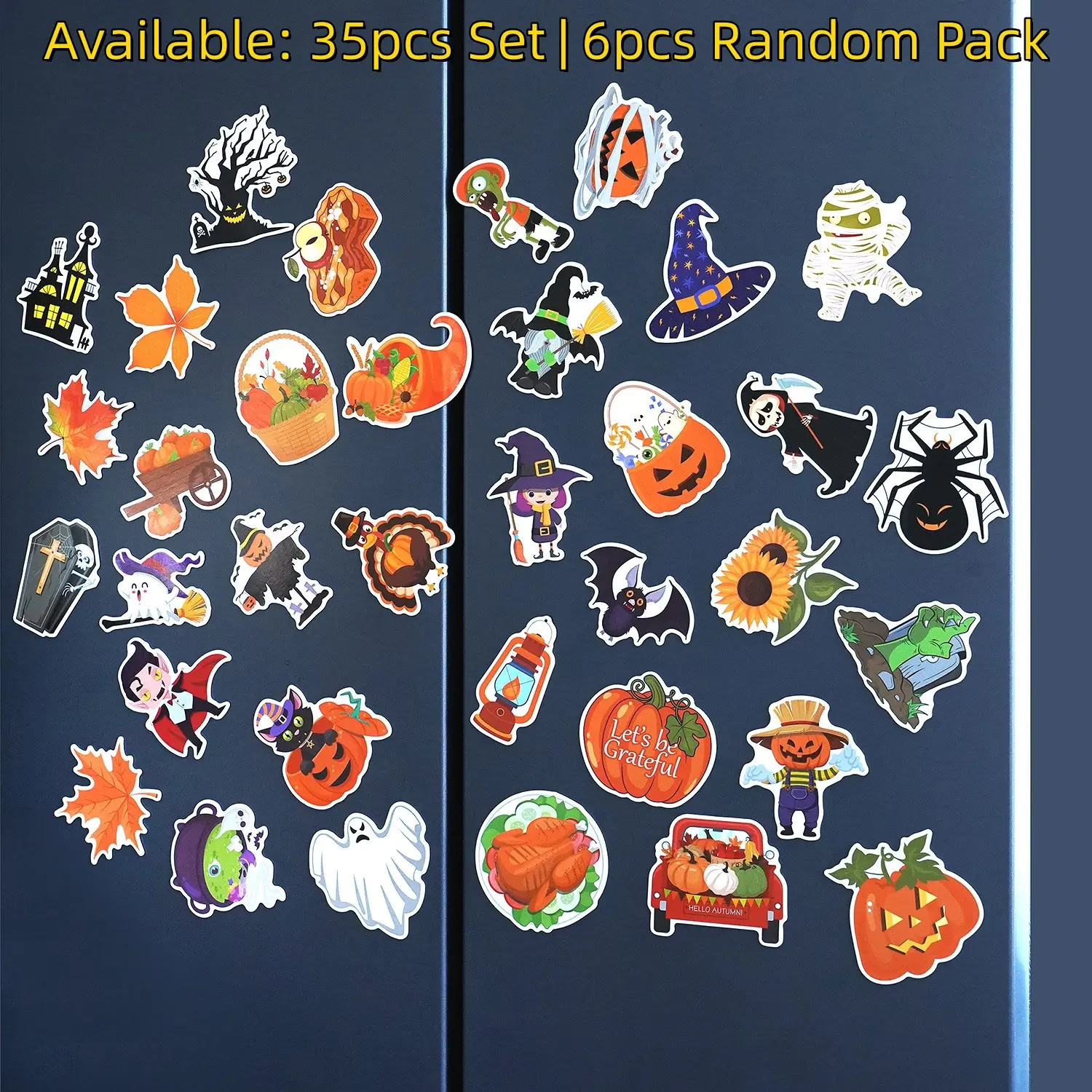 35/6 Pcs Flexible Pumpkin Maple Leaf Fridge Magnets, Soft Magnetic Refrigerator Decor, Autumn Thanksgiving Halloween Party Supplies, Locker Cabinet Ornaments, Creative Holiday Gift
