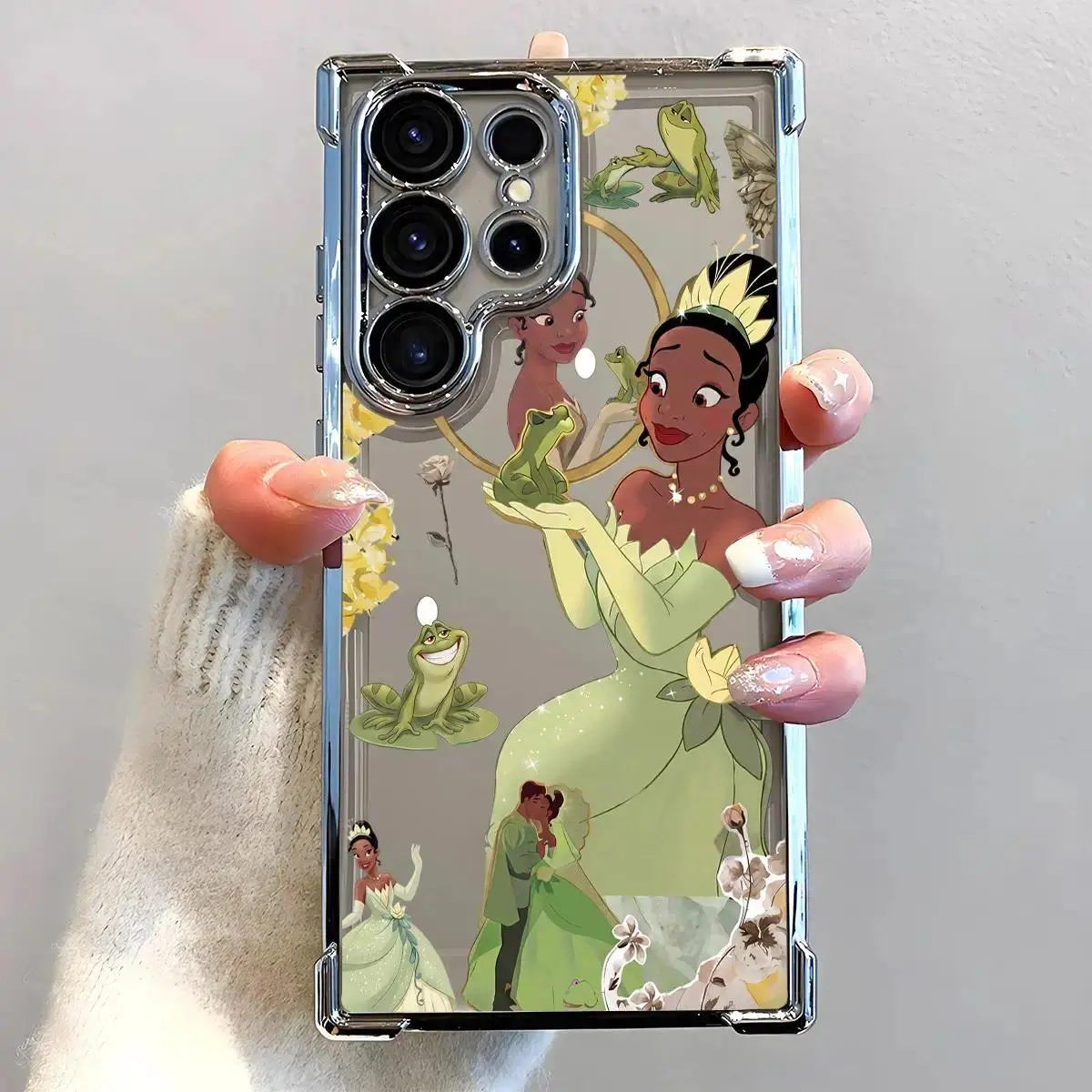 Cute Cartoon Princess Tiana & Frog Prince Kiss Pattern Phone Case - Electroplated, Airbag Shockproof, Slim Soft TPU, Flexible, Wear-Resistant Mobile Phone Accessory for iPhone 17 Air,16,15,14,13,12,11 Pro Max Plus, Samsung S26,S25,S24,S23,S22 Plus Ultra+