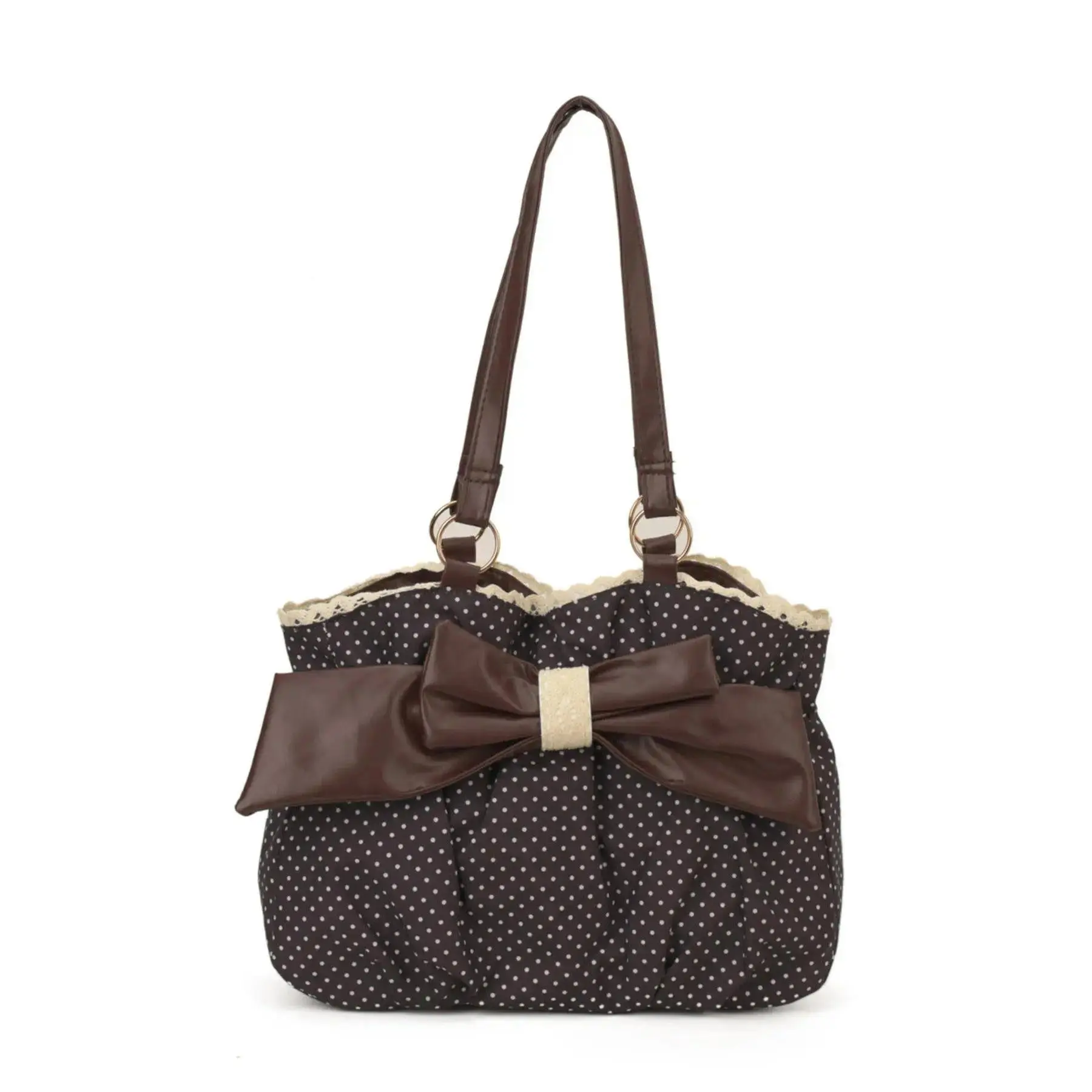 Women’s Vintage Polka Dot Tote Bag - Cutecore Bow Detail Shoulder Purse with Lace Trim, Large Capacity Travel Ready Handbag for Everyday Use, Shoulder Bag For Women