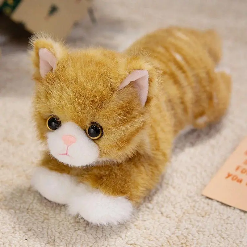 Emulational Animal Lying Down Cat Plush Toys Soft Cute Tabby cat Plushies Adorable Pets Gift For Girl Boy