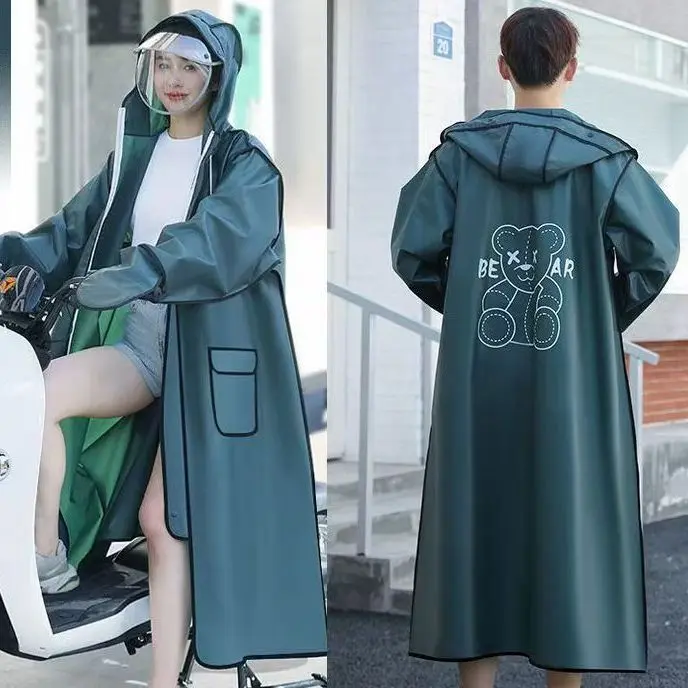 Zippered Long Integrated Windproof Raincoat Men Women Heavy Rainproof For Single E-bike Riding