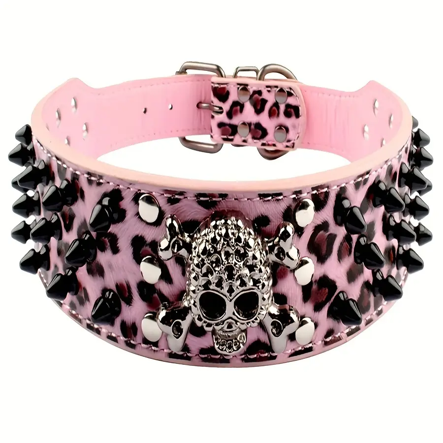 [For Medium Large Dogs] Spiked Inlaid Dog Collar-fashion Synthetic Leather Dog Collar-2 Inches Wide Suitable for Medium and Large Dogs-Pitbull Mastiff Labrador Boxer Rottweiler German Shepherd