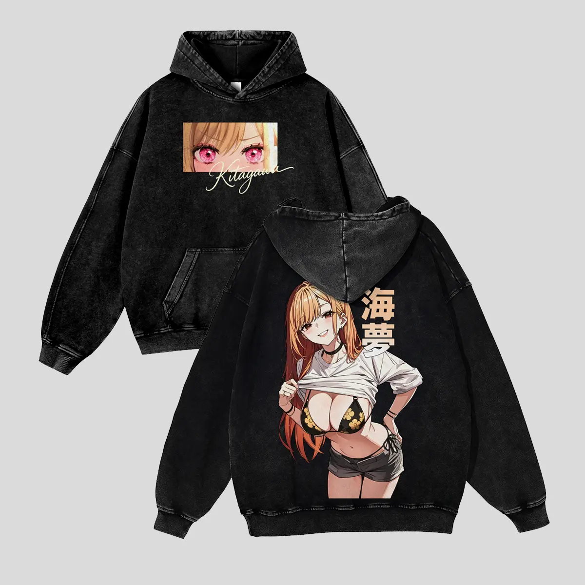 Unisex Marin Kitagawa, Anime Girl Character Graphic Washed hoodie Personalized Pattern Y2k Clothing Round Neck Washed hoodie,Women's Clothing 100% Cotton, Menswear, Top, Vintage Style,Summer Casual Oversized