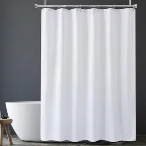 White Shower Liner Cloth Waterproof, White Shower Curtain Liner Fabric with Weighted Stones, Washable Shower Curtain and Liner 2-in-1, 120G Heavy Duty, 12 Grommet Holes, 72 x 72 Inches