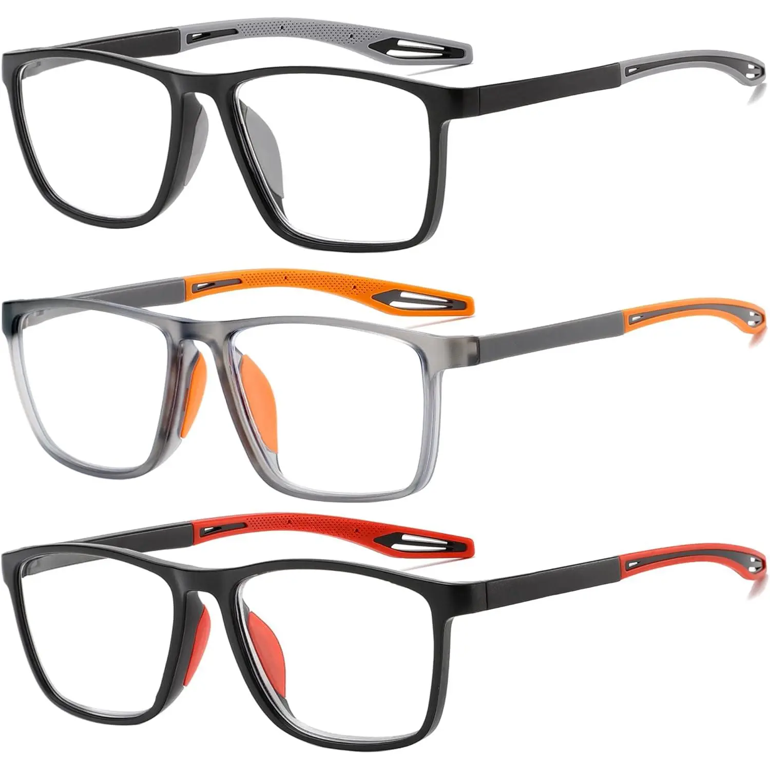 3-Piece Progressive Multifocal Reading Glasses Blue Light Blocking Unisex Computer Readers Spring Hinge Oversized Frame HD Vision fashion Eyeglasses Mix Color pc material