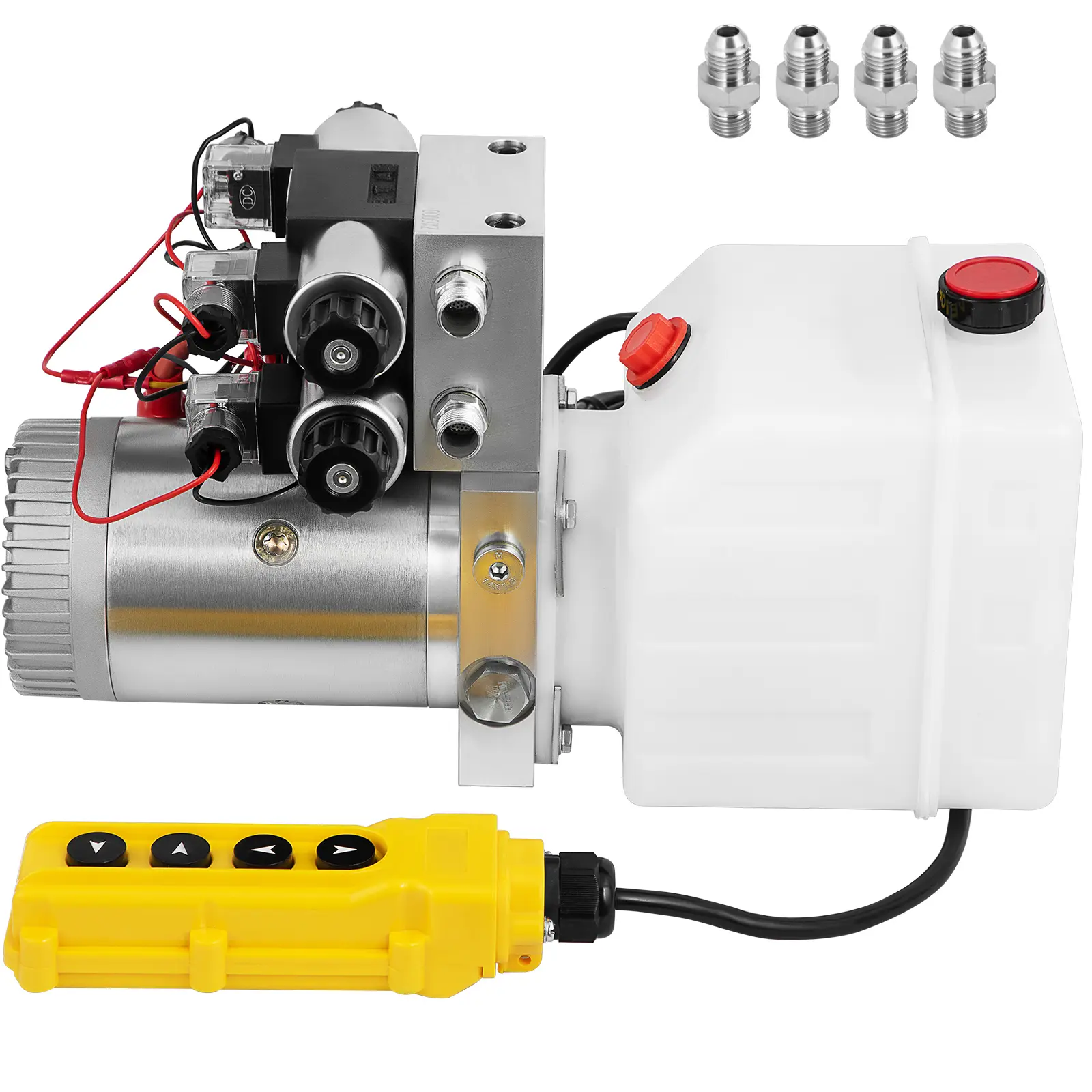 Hydraulic Pump Double Acting Hydraulic Power Unit Double Solenoid Hydraulic Power Pack 12V DC Hydraulic Power Pump with 4.5Liter Reservoir for Dump Trailer Car Lifting