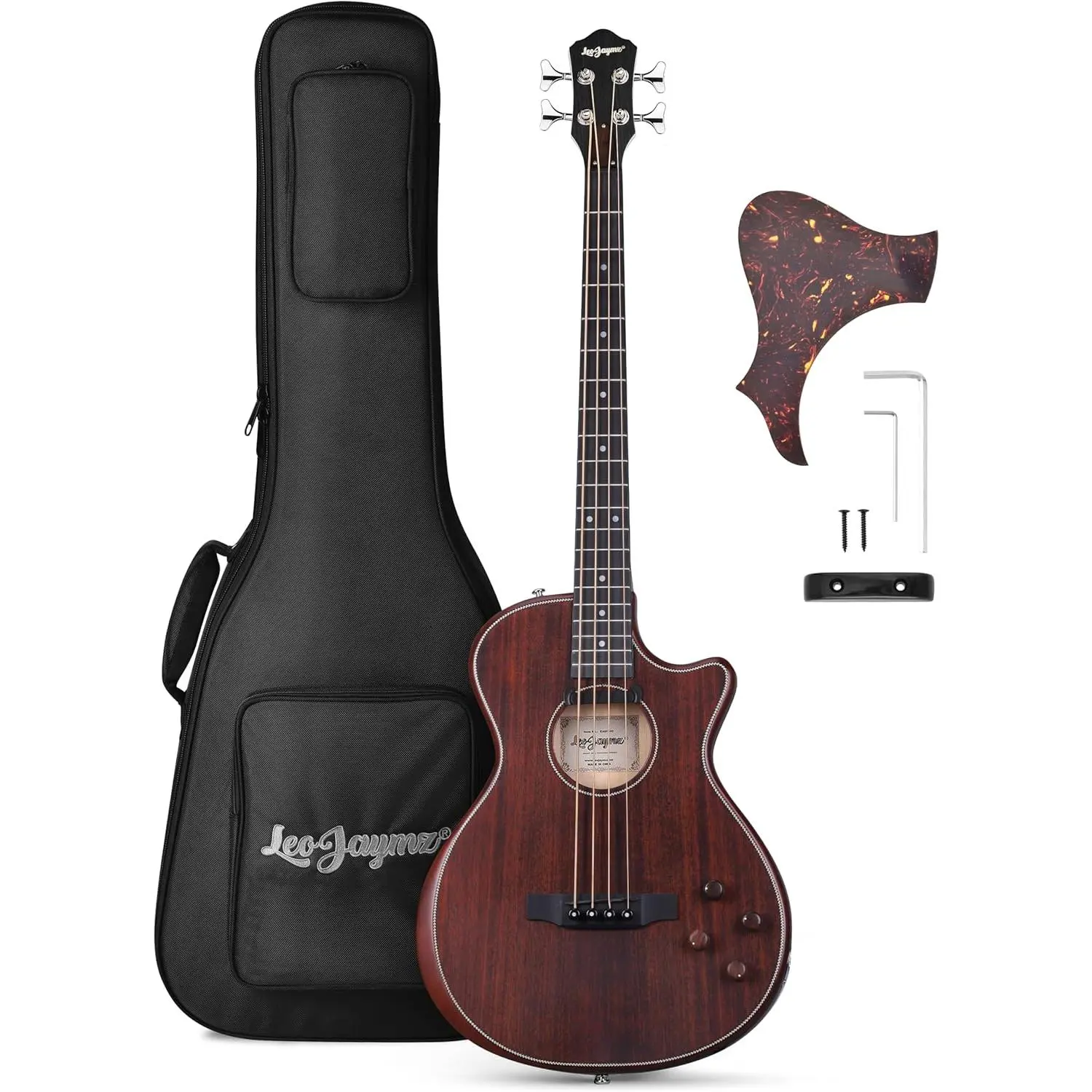 LEO JAYMZ 4-String Acoustic Electric Bass Guitar - Mahogany Body & Top, Basswood Construction, Nickel Strings, Warm Bass Tone, Glarry Music Gear, 4 Strings