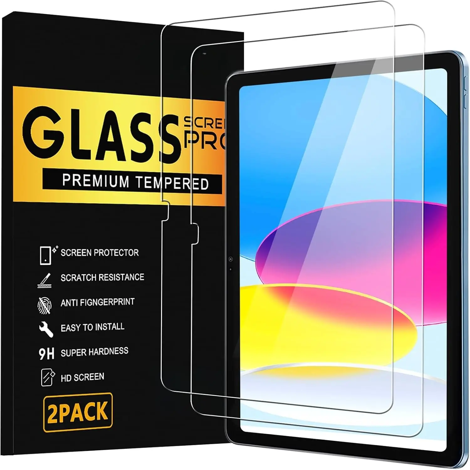 2 Pack Screen Protector for iPad 11th A16 2025 & 10th Gen 10.9" 2022 | Ultra , Case Friendly,  Clear, 9H Hardness Tempered Glass,  ID &  Pencil Compatible