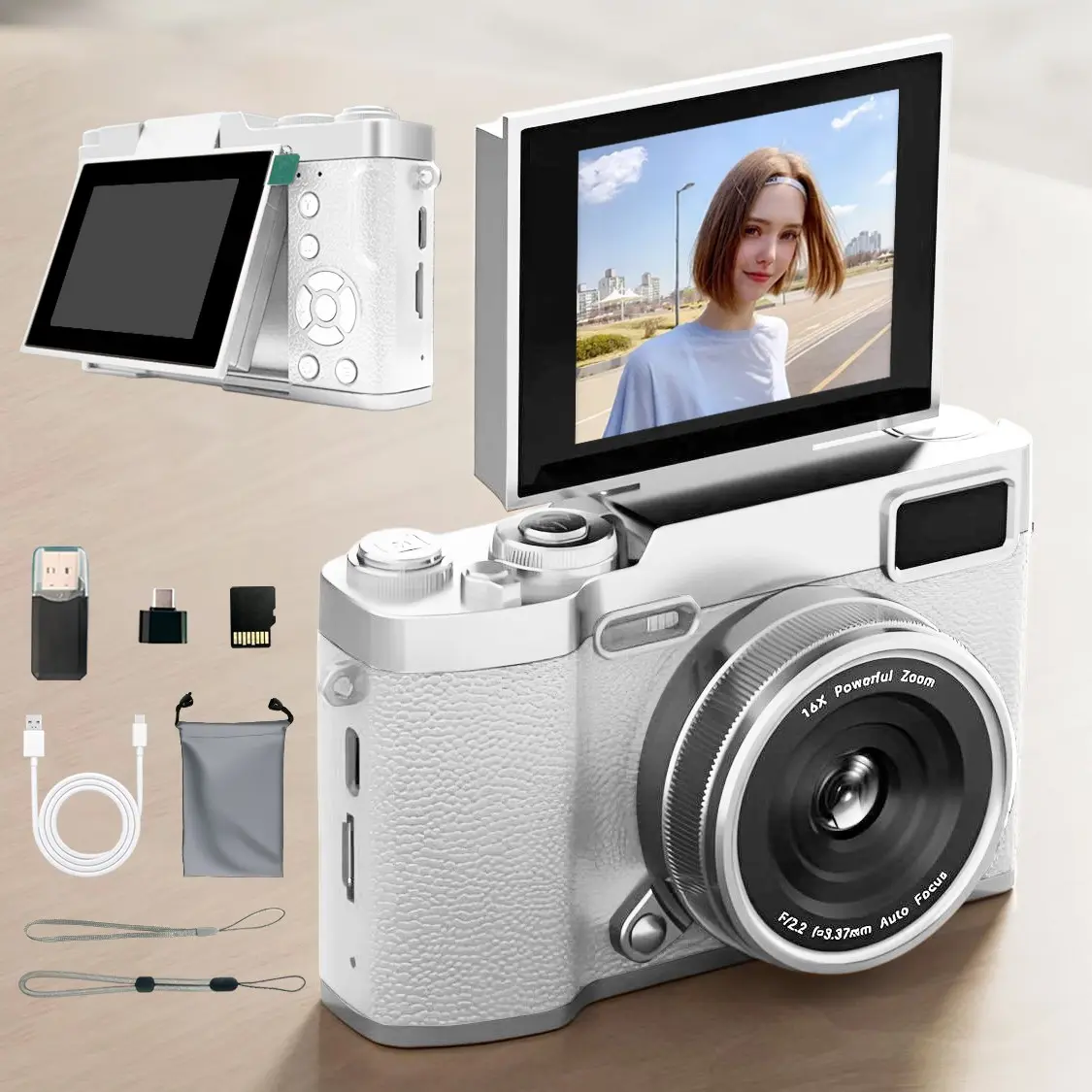 Flip Screen Retro Vintage Digital Camera for Teens, Cute Pocket Camera with Filters & Memory Card, Entry-Level Beginner Camera, Digital Zoom, Perfect Gift for Christmas, Back to School & New Year