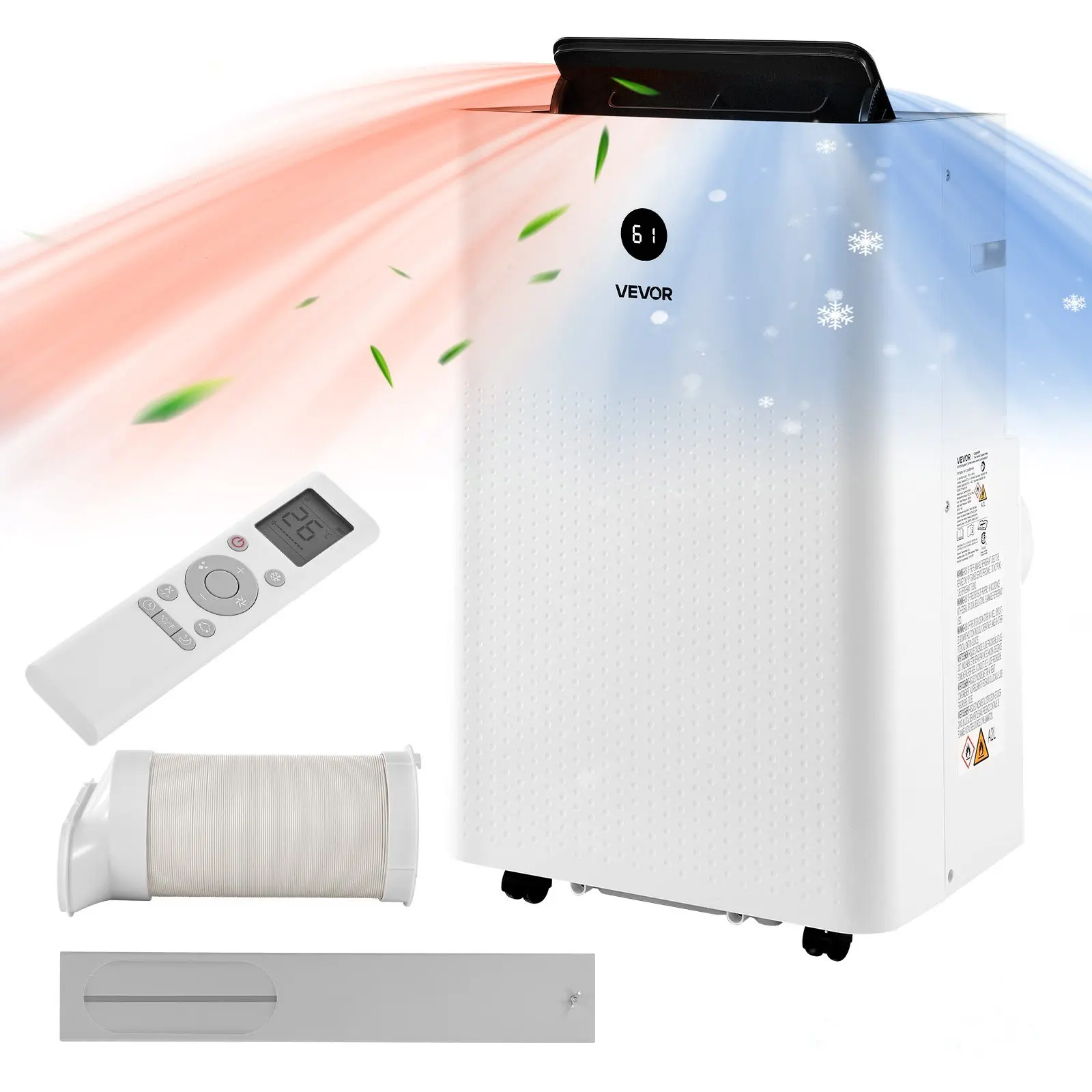 VEVOR 5-in-1 Portable Air Conditioner & Heater Room Cooling Device, 14000 BTU (9800 BTU SACC) Standing Unit, LED Touch Panel, Remote Control, 24h Timer, Dehumidifier, Fan, Sleep Mode for Indoor Rooms