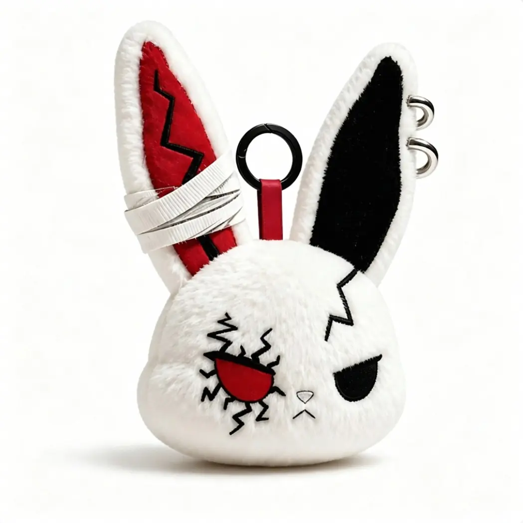 Plush Rabbit Keychain, Spooky Cute Bunny Bag Charm, 4 Inch PP Cotton Halloween Accessory, Perfect for Backpack Purse Handbag, 6 Styles Available