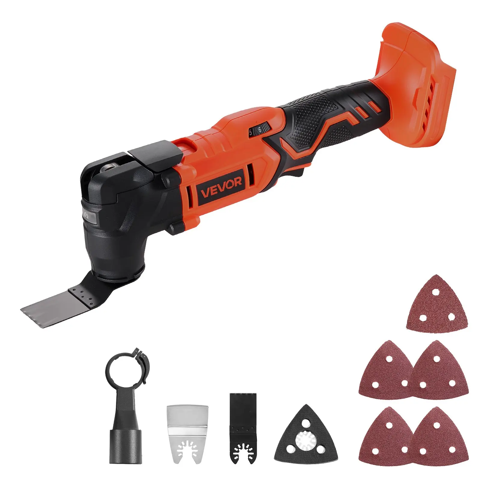 VEVOR Cordless Oscillating Tool, 20V Multitool Oscillating Tool with 6 Variable Speeds 8500 - 17000 OPM, 3.2 Oscillating Angle, 8PCS Saw Accessories LED Work Light (Battery Pack Not Included)