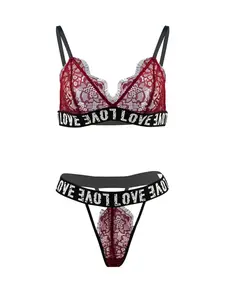 Women's Sexy Lingerie Set, Underwear Sets, Wireless Full Coverage Bra, Letter Pattern, Slim-Fitting, Buckle Closure, Perfect for Parties and Gifts