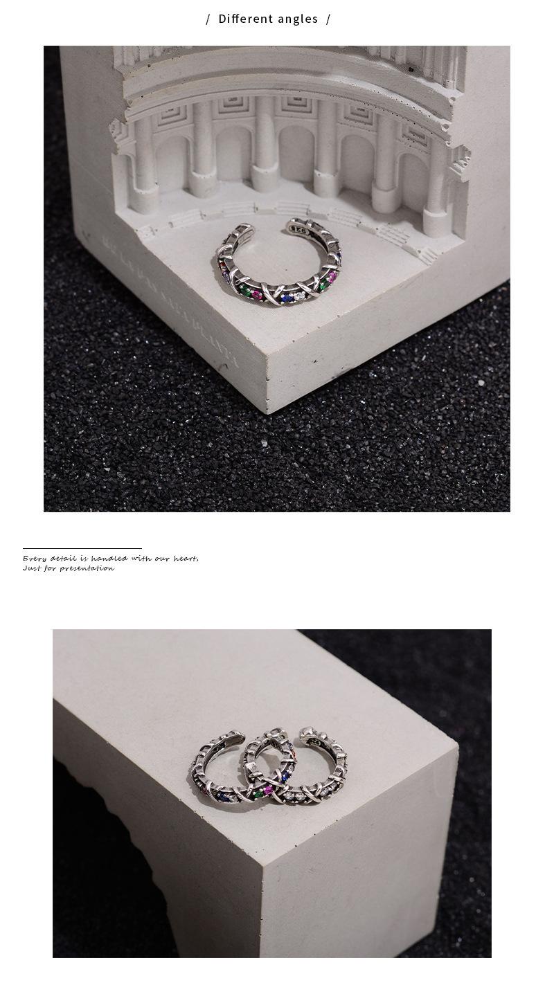 925 Silver Open Finger Ring Rainbow Color Stone Punk Geometric Stackable Cross For Women Girl Jewelry Gift
