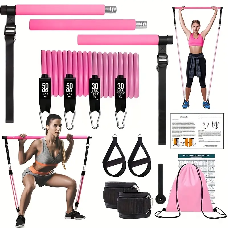 12pcs Pilates Bar Kit with 4 Resistance Bands (160LBS) Home Gym, Yoga, Squats, And Full Body Shaping - Workout Legs, Glutes, Waist, And Arms