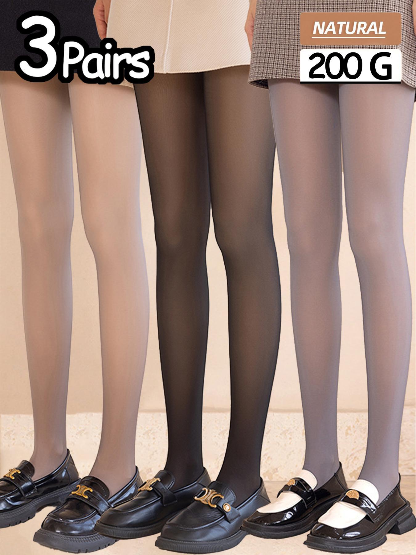 Women's Solid Color Heart Print Thermal Lined Tights, Casual Comfy Warm Pantyhose for Fall & Winter, Women's Tights for Daily Wear