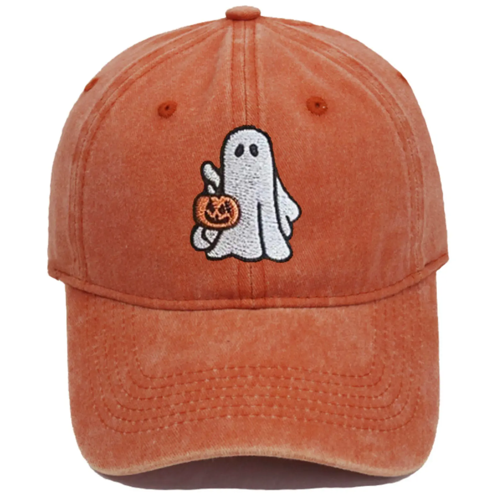 Washed Cotton Unisex Halloween Ghost Motif Baseball Cap - Vintage Embroidered, Distressed Finish Pumpkin Dad Hat for Autumn Travel (Sports & Outdoor Wear), Unisex Wear, Cool Hat, Casual Baseball Cap,back to school,back to school haul