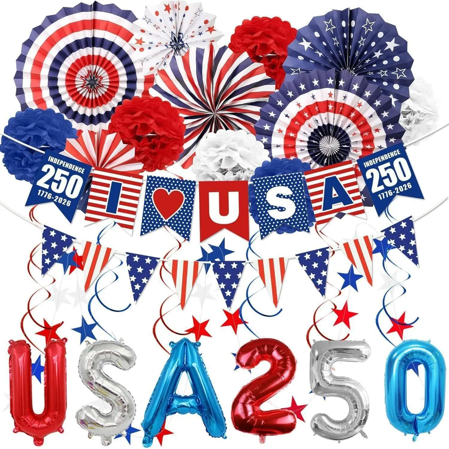 250 Anniversary USA Decorations 4th of July America 250th Merchandise Indoor Party Patriotic Decor Fourth Independence Day Accessories American Red White and Blue Balloons
