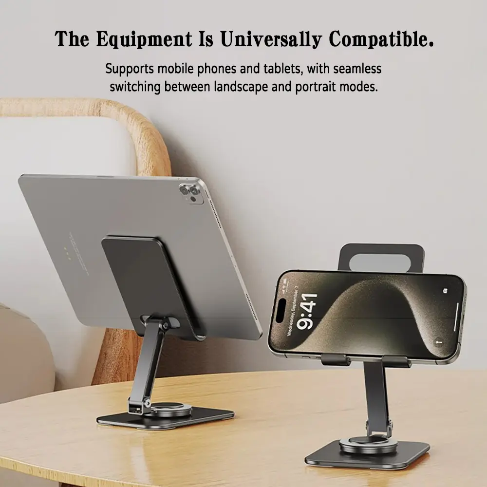 Phone and Tablet Stand Holder, 360° Foldable Rotating Holder, Adjustable Support for Mobile Devices, Compatible with Multiple Electronic Devices,Ideal for Home & Office Use