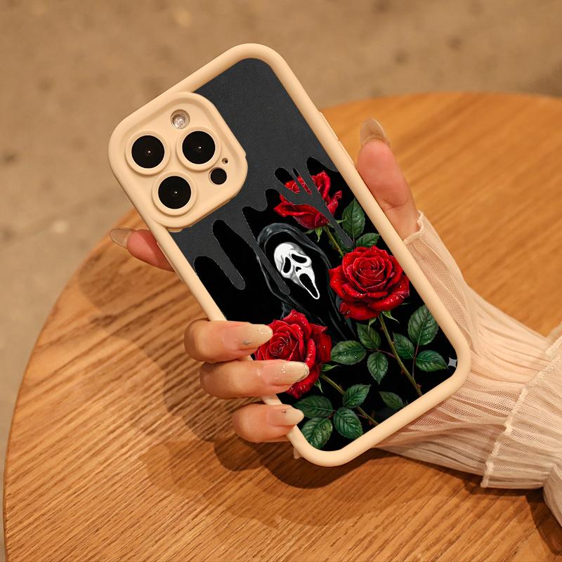 Scream Mask with Red Roses and Dripping Black Background for iPhone17/17PROMAX/17PRO/16/15/14/13/12/GALAXYS21/S22/S23/S24 Celestial Eye Layered Phone Case flexible and durable Cool trend BOBOJT641003