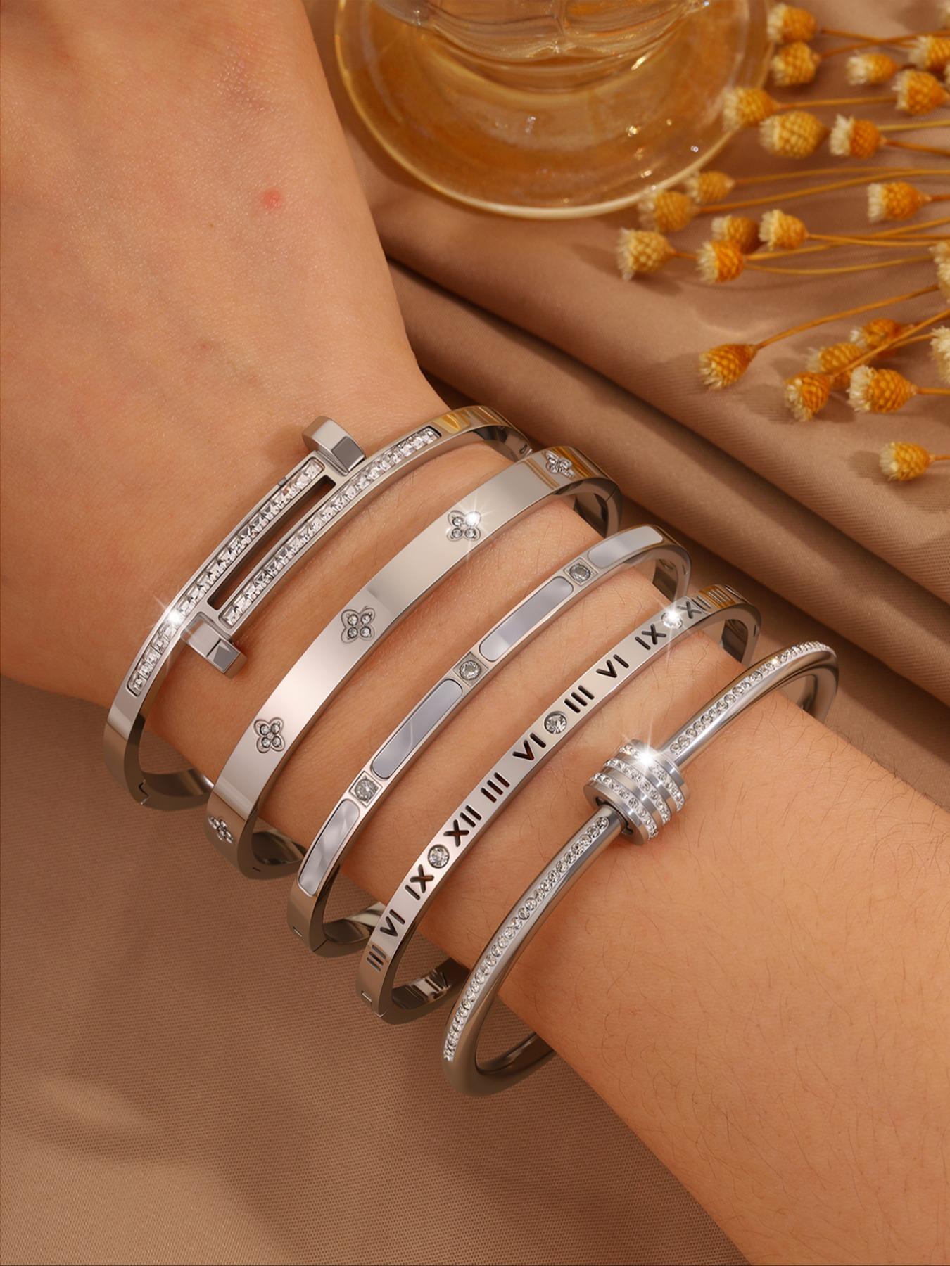 Elegant Fashion Bangle Bracelet Set, Stainless Steel Jewelry for Party, Daily Clothing Decor, Trendy All-match & Exquisite Jewelry for Birthday Gift, Bangles Bracelets Set