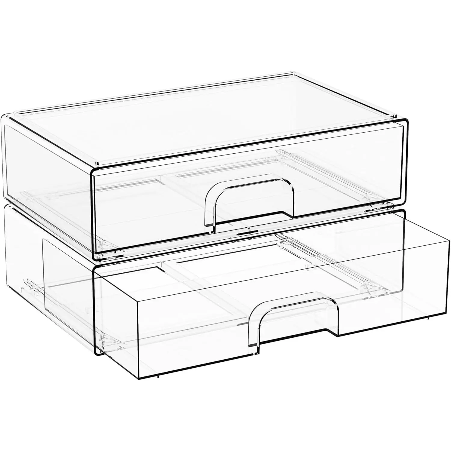 2 Pack  Drawer Organizer,12.2''W Clear Stackable Storage Drawers, Boxes for Storage Makeup Palettes,,Pull Out Bathroom Storage Bins for Hair Products, Cabinet Organizer