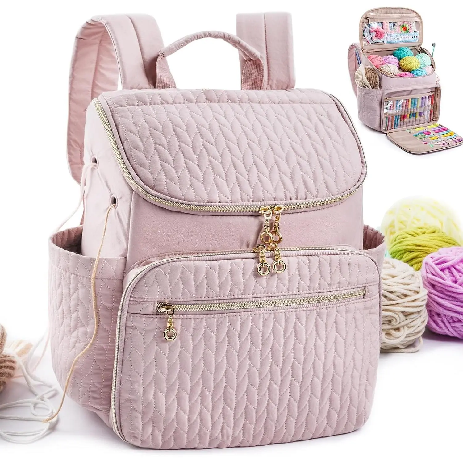Knitting Bag Backpack, Large Crochet Backpack - Crochet Bag Organizer, Yarn Storage Organizer - Yarn Holder with 10 Pockets for Crochet Accessories, Knitting & Crochet Supplies, Crochet