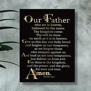 Black Gold Our Father Lord's Prayer Canvas Wall Art, Matthew 6:9-13 Bible Verse Scripture Print, Religious Christian Faith Home Decor, Prayer Room Decor, Baptism Housewarming & Christian Family Gift