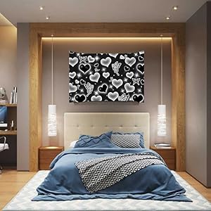 Cute Black and White Heart Tapestry Fantasy White Butterfly Aesthetic Tapestry Hippie 2000s Y2K Teen Girls Tapestries Wall Hanging for Women Nursery Bedroom Living Room Bedroom College Dorm