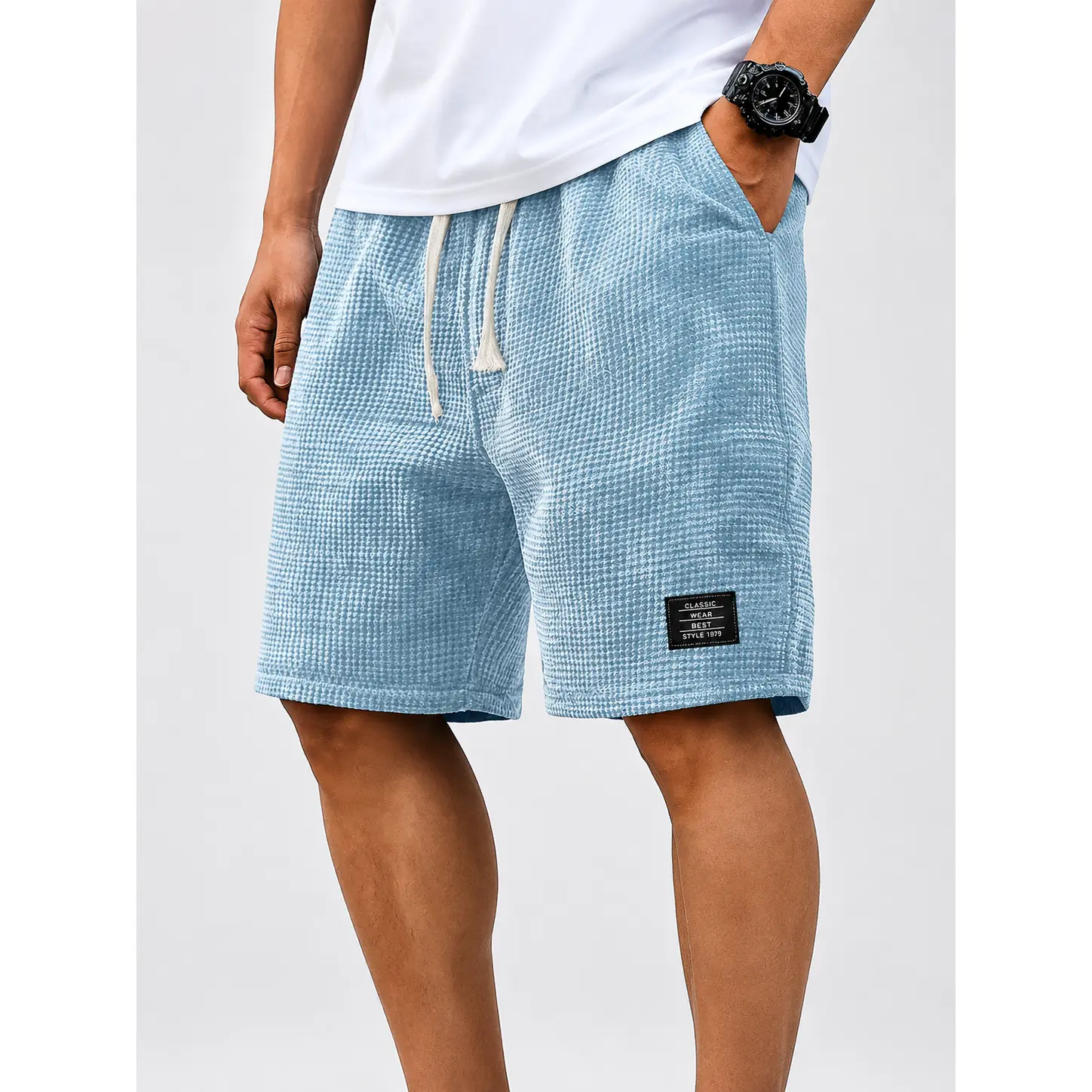 1/3 PACK Men’s Casual Waffle Shorts with Drawstring Waist, Comfortable Loose Fit Sweat Shorts with Pockets for Home, Travel and Everyday Wear