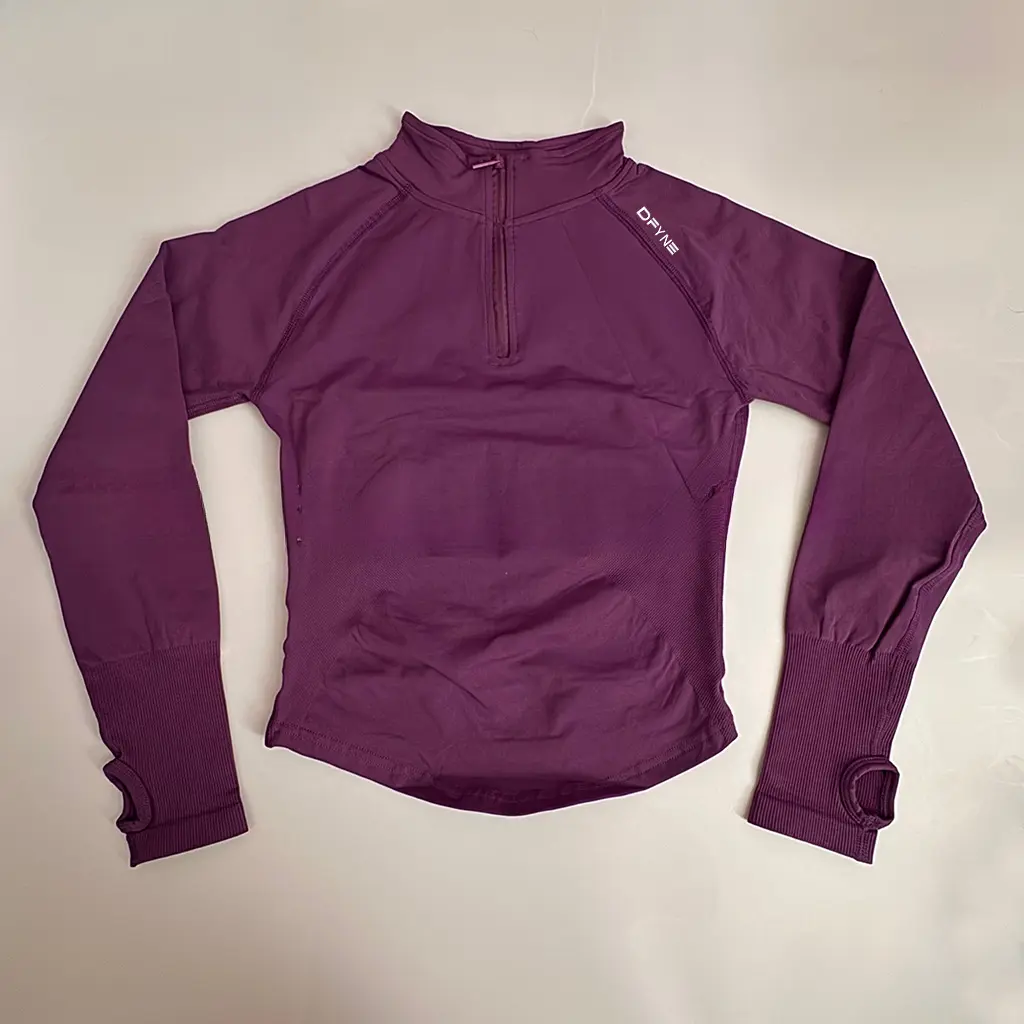 Dfyne Women's Cropped Gym Jacket, Seamless Knit 1/4 Zip Pullover with Thumbholes for Yoga & Running, Cropped Tops, Gym Running, Machine Wash, Nylon-Spandex, Slim-Fit, Workout Wear