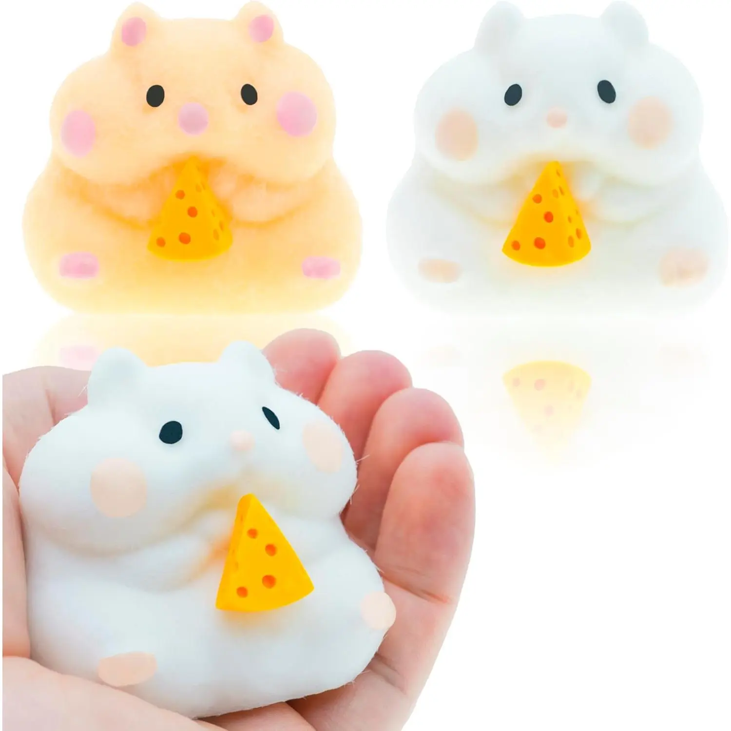 2PCS Fluffy Hamster Taba Squishy Toys, Ultra Soft Realistic Pet Squeeze Toys, Kawaii Animals Stress Relief Fidget Sensory Toys, Decompression Soft Silicone Gifts for Children, Teens, and Adults