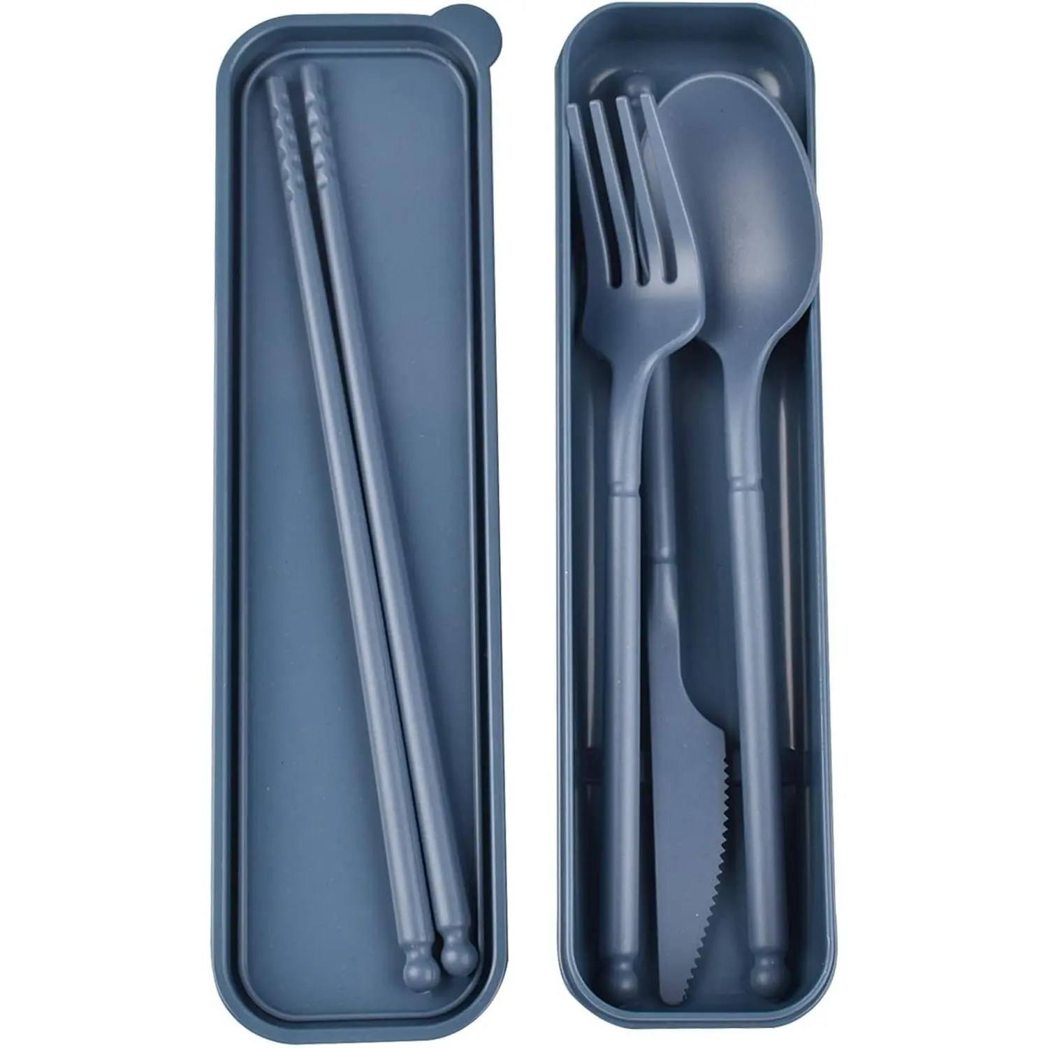 Camping Utensil Set, Reusable Utensils Set with Case, Plastic Cutlery Set Forks Spoon Tableware Chopsticks, Portable Cutlery Set for Travel Picnic Camping or Daily Use (Dark Blue)Gift.