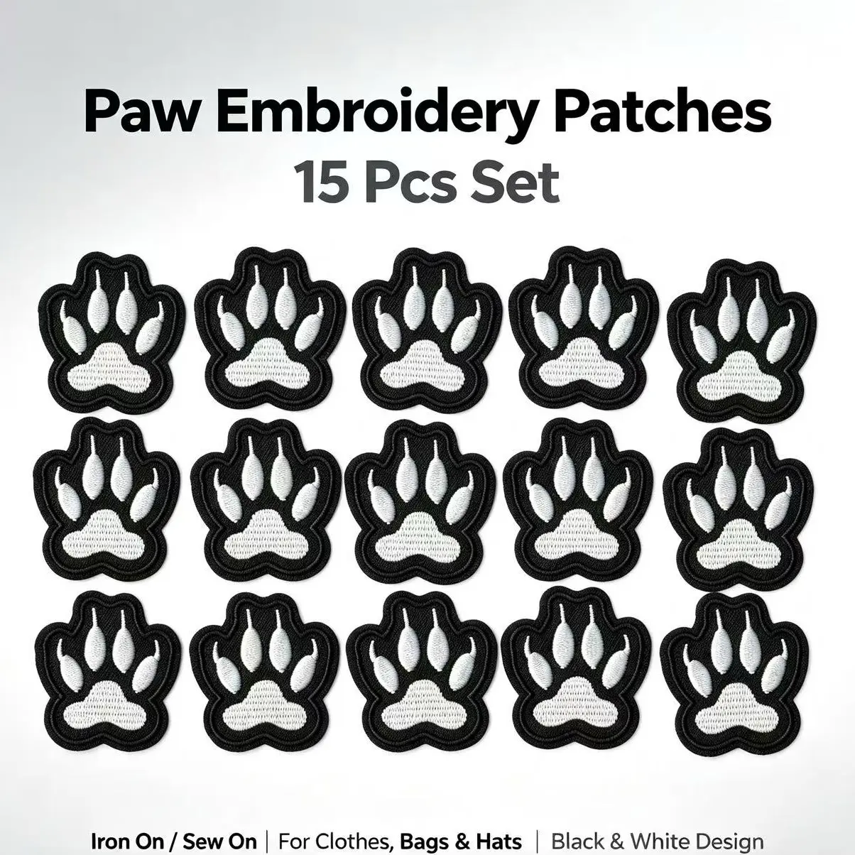 15PCS Bear Claw Pattern Iron-On Embroidery Patches - Easy Apply, Sewable, Durable Fabric Patches for Personalizing Jackets, Bags