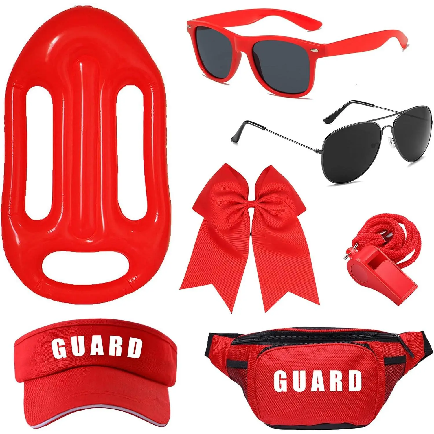 7 count Guard Costume Set for Women Men Fanny Pack Sunglasses Whistle Lifeguard Accessories for  Party Dress Up