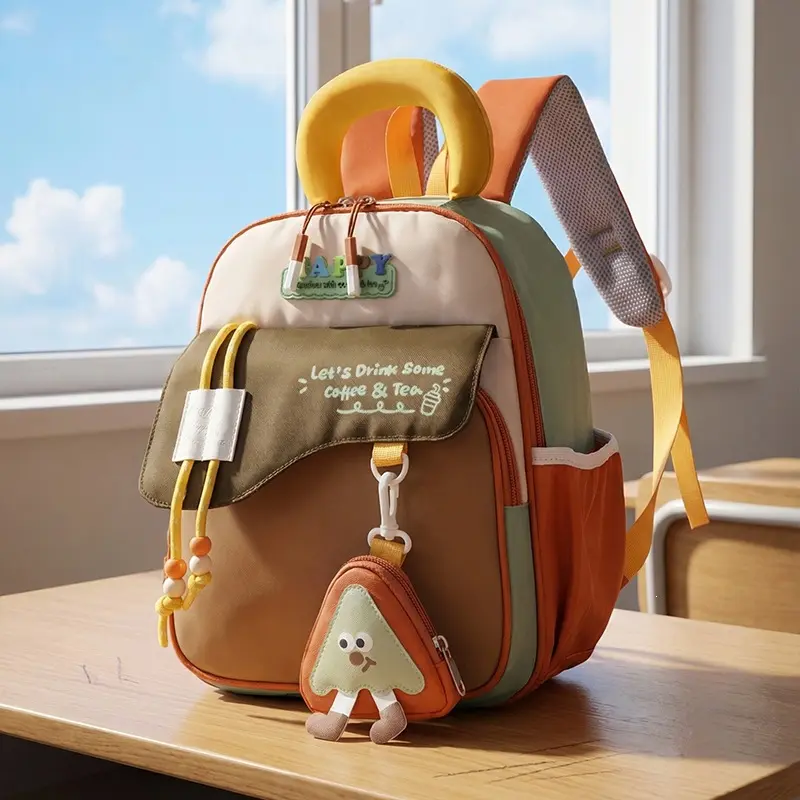 Cute Colorblock School Backpack With Mini Charm, Lightweight Water Resistant Campus Bag For Back To School, 6 Colors