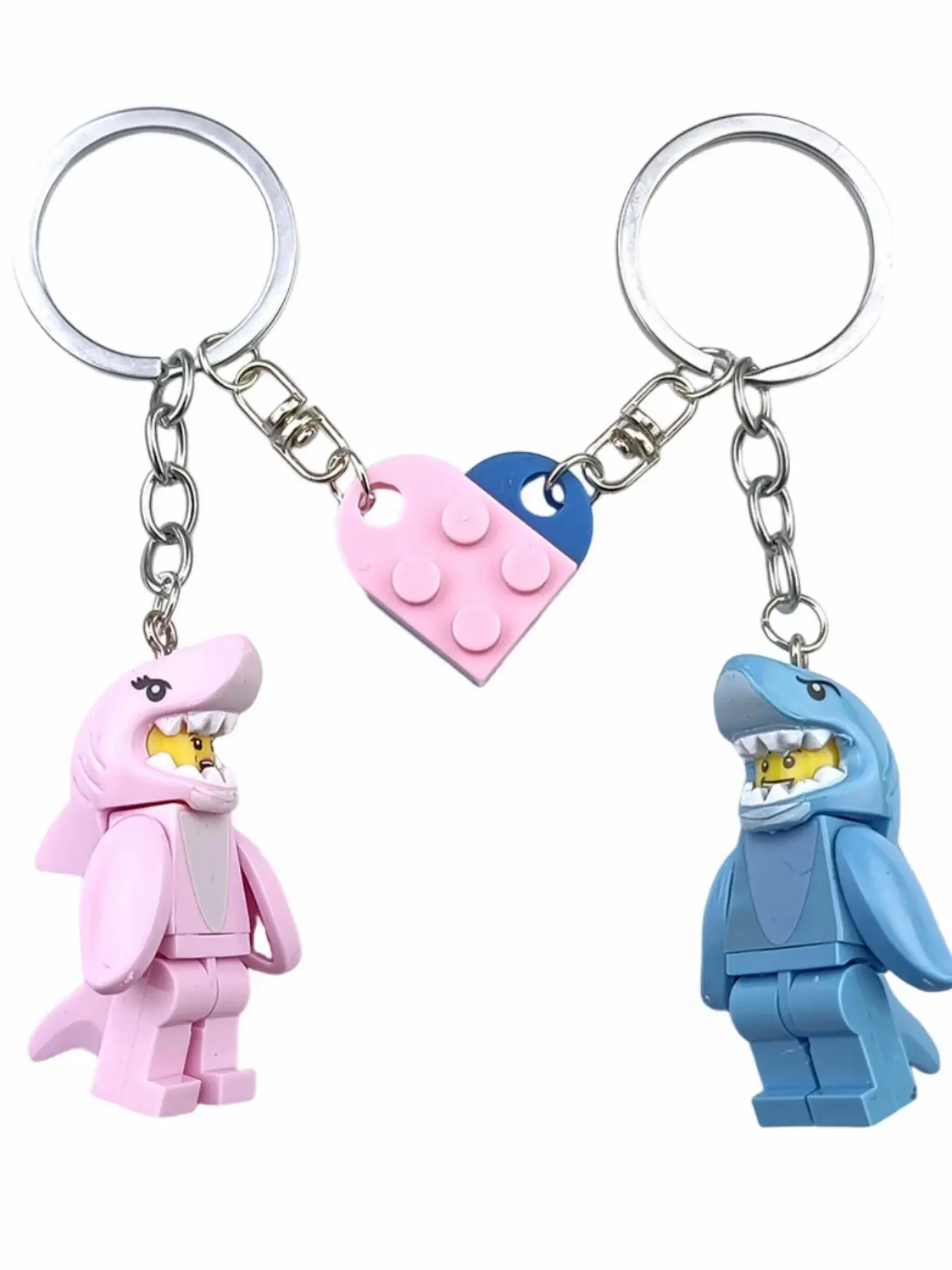 Couple Keychain Puzzle Shark, Blue Heart Keychain, Cute Love Accessory, Friendship Keychain Gift, Backpack Charm, Animal Pattern