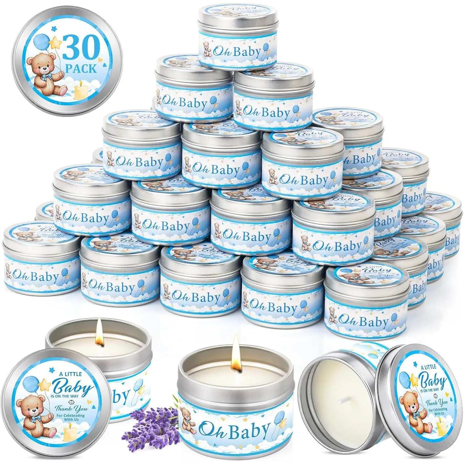 30 Pack Blue Candles Baby Shower Party Favors for Guests