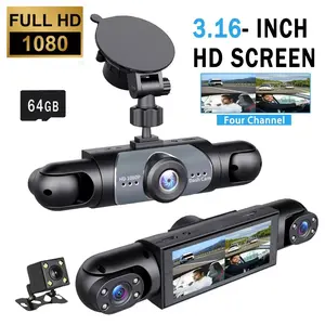 [Father’s Day Gift]4 Channel  Car Dash Cam,1080P Car DVR with 64GB Memory Card,Plug and Play  need charge Car Video Surveillance with Night Vision 24/7Parking Mode Car DVR Hd Screen Front Rear Left And Right dashcam camera WiFi 3-Lens Dash Cam with Night
