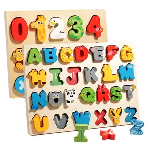 3D Colorful Montessori Wooden Puzzle Alphabet Number Matching Game - Early Education Toy for Mathematics Shape Cognition