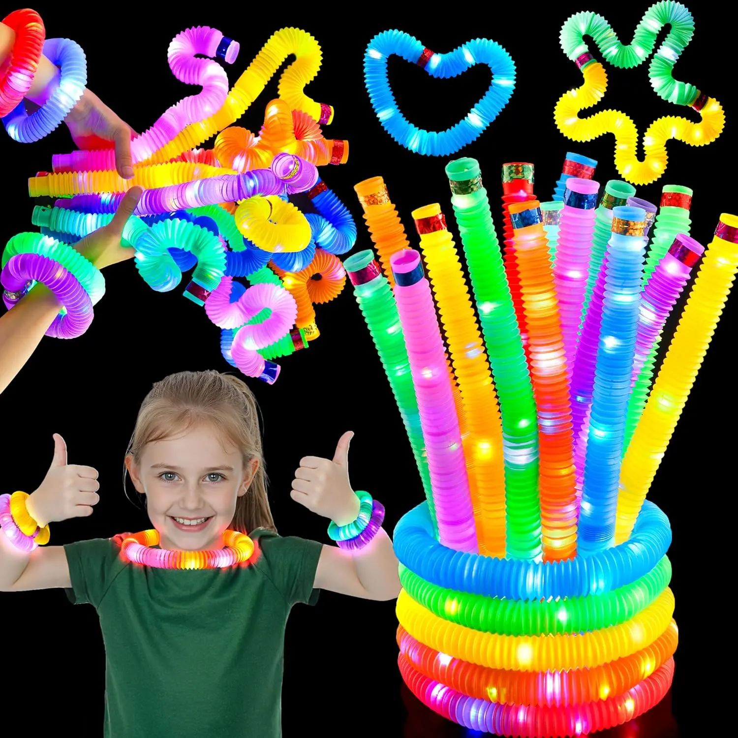 18 Pack Glow Sticks Party Favors for Kids, Light Up Pop Tubes Glow Necklaces Bracelets Party Supplies for Toddlers Boys Girls Birthday Gifts, School Classroom Goodie bags, Treasure Box Toysfidget toys