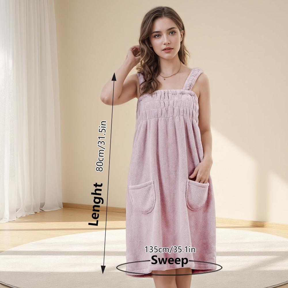 Wearable Bath Towel, Bath Sheet Towel & Hair Dryer Hat Set, Coral Fleece Shower Skirt, Absorbent Robe with Pockets, Must-Have Bathroom Accessories, Super Absorbent Towel