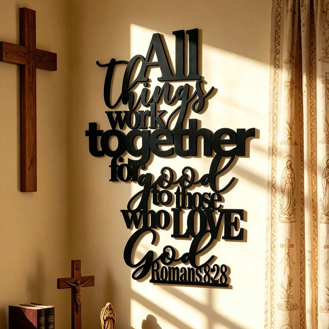 Christian Metal Wall Decor, Spiritual Wall Decor, Romans 8:28 Bible Verse Sign, Inspirational Religious Art, Easy to Hang, Ideal Home Gift