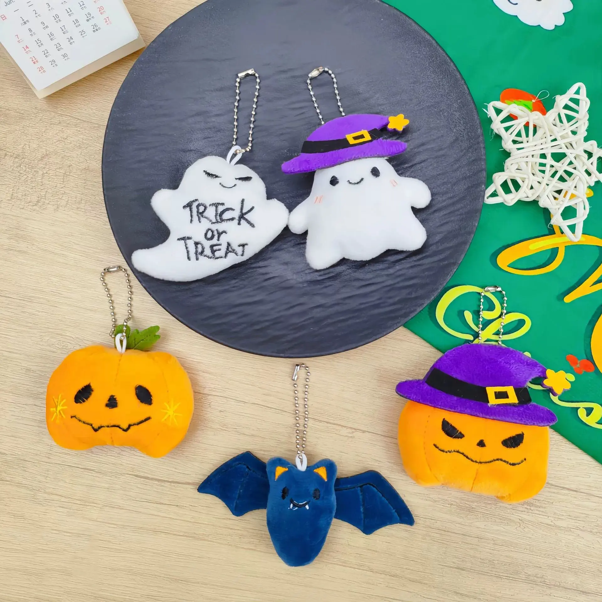 5pcs Halloween Pumpkin Ghost Bat Plush Soft Keychains, Stuffed Animal Keychain, Funny Devil Ghost Bat Bag Charms, Festival Decoration Gifts, Fun Accessories