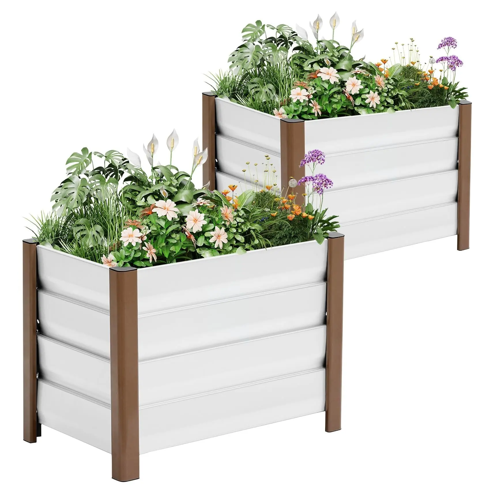 GARVEE 2-Pack Aluminum Raised Garden Bed Planter Box (24"x16"x18"), Modern Deep Design with Rounded Corners, Anti-Cut Edging & Drainage Holes for Outdoor Gardening, Patio/Deck