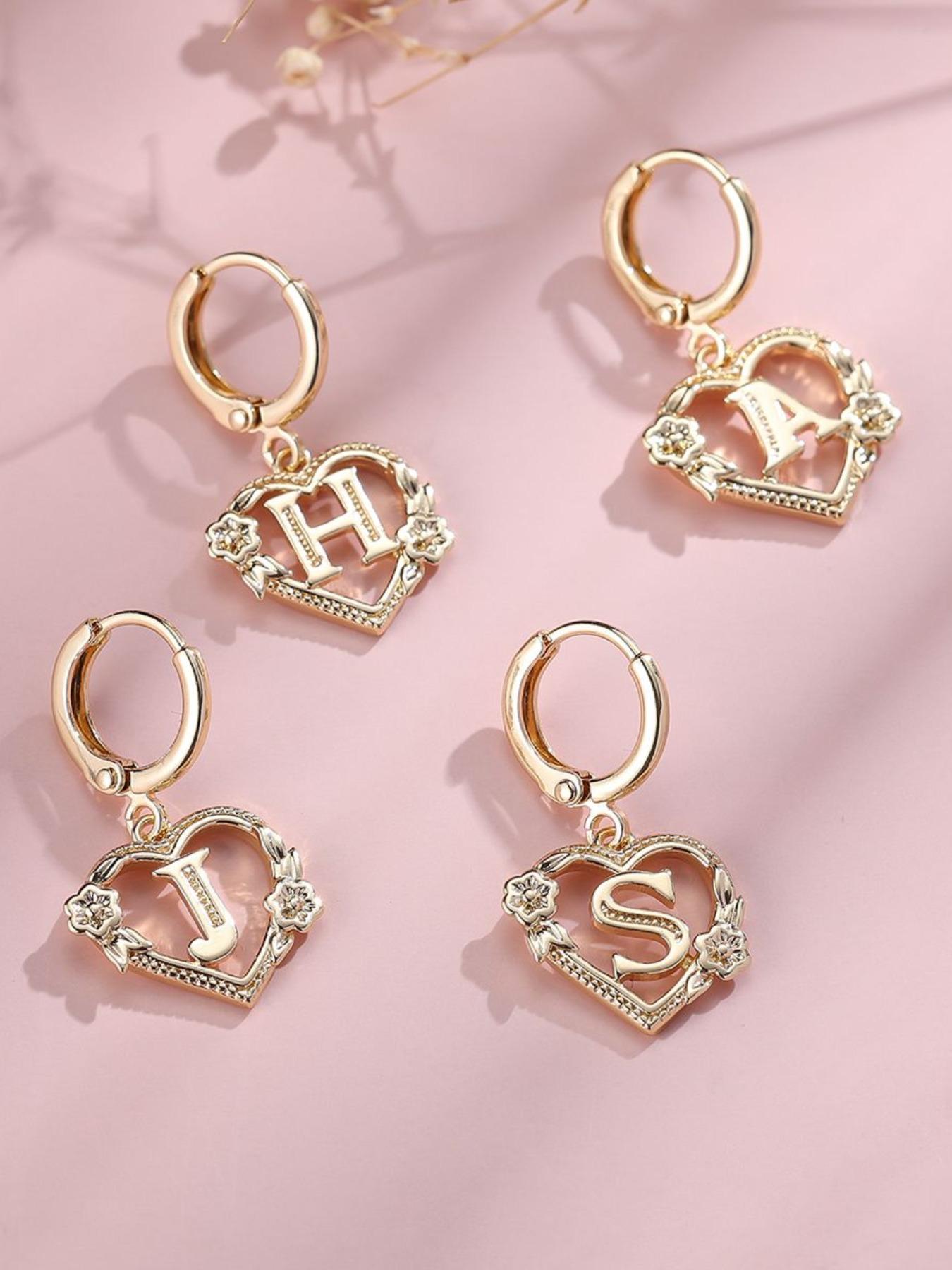 Fashionable Heart & Flower Design Dangle Earrings, Heart Shaped Earrings, Letter Design Drop Earrings for Women, Trendy All-match & Exquisite Jewelry for Birthday Gift