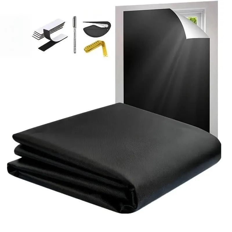 DIY No-Drill Blackout Curtain Kit, Curtains Black Out, Cuttable for Any Window, Includes Velcro & Cutter Pen, Ideal for Rental, Travel, Dorm Rooms, Essential Gift